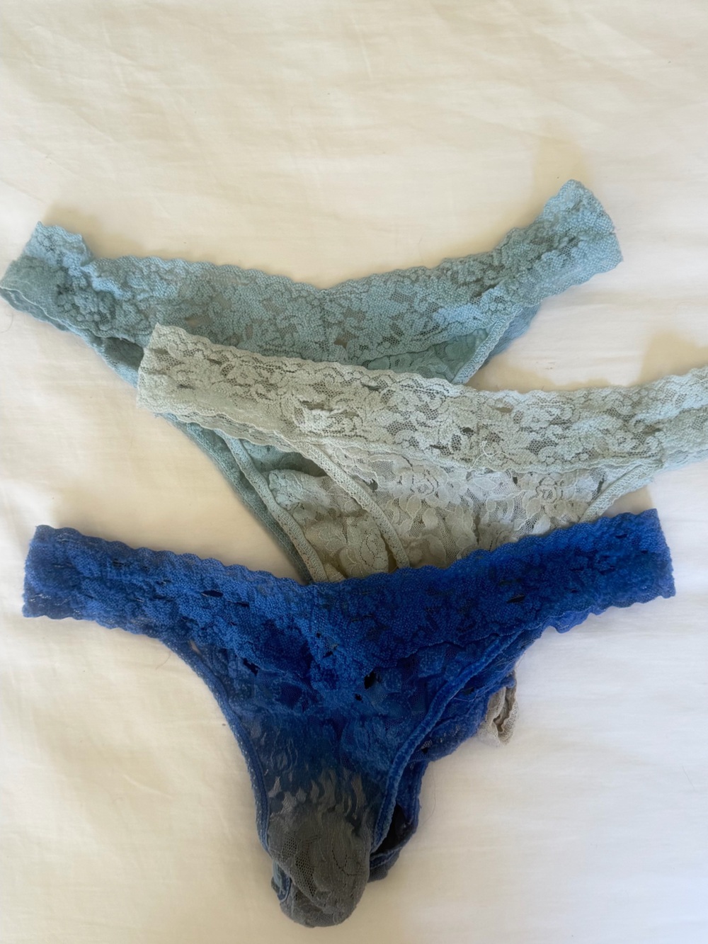 Hanky Panky Lace WW Thong Trio in Blue and Light Blues